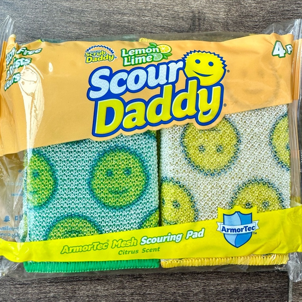Rare! Scrub Daddy Scour Daddy 4-Pack Lemon Lime Citrus Scent ArmorTec Mesh Pads